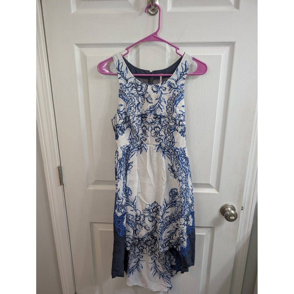Free People High-Low Russian Plate Dress Women Blue White Floral Lace - Size S